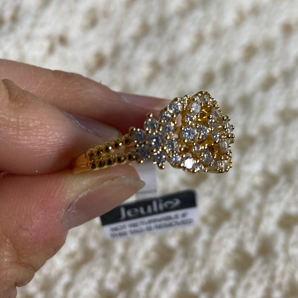 NWT 925 Silver Gold Plated Vintage Ring with Rhinestones - Picture 3 of 7